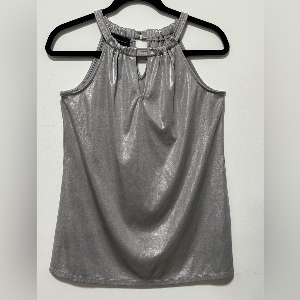 INC INTERNATIONAL CONCEPT Silver Halter Top Size L